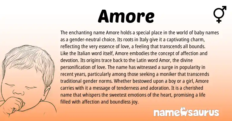 Infographic about Amore name meaning, Amore is a name from Latin, Italian origin(s).