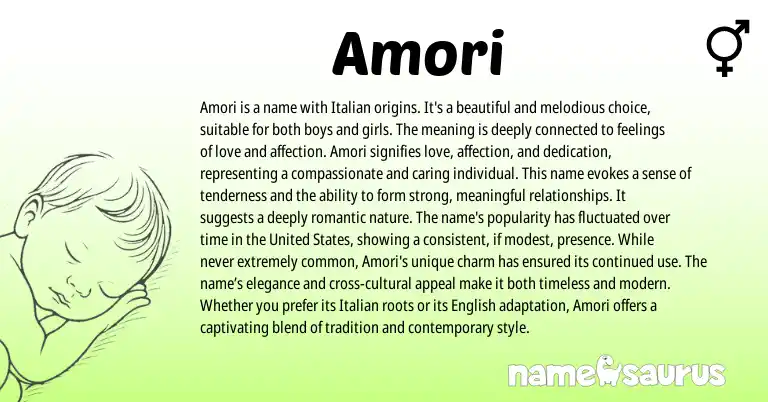 Infographic about Amori name meaning, Amori is a name from Italian origin(s).
