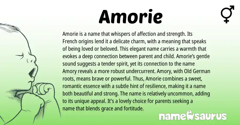 Infographic about Amorie name meaning, Amorie is a name from French origin(s).