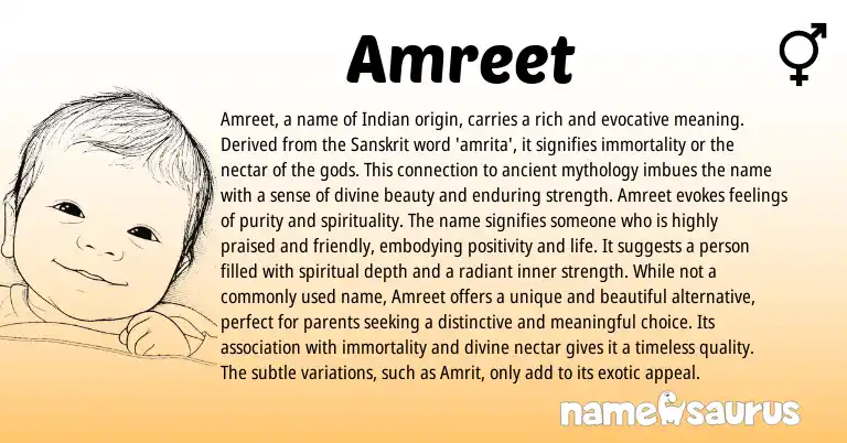 Infographic about Amreet name meaning, Amreet is a name from Punjabi, Indian, Sanskrit origin(s).