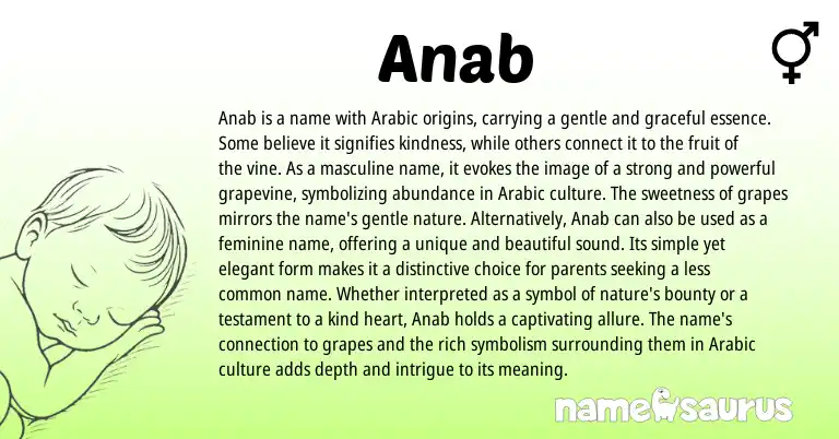 Infographic about Anab name meaning, Anab is a name from Arabic origin(s).