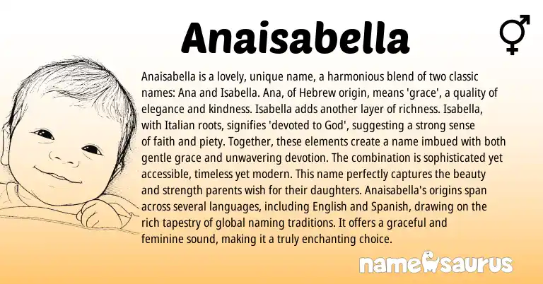 Infographic about Anaisabella name meaning, Anaisabella is a name from Hebrew, Italian origin(s).