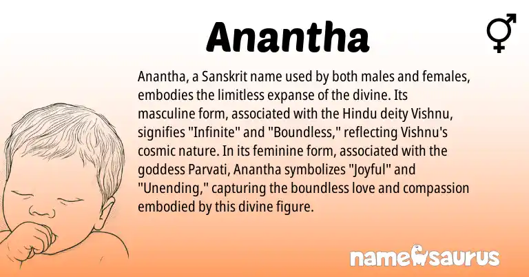 Infographic about Anantha name meaning, Anantha is a name from Sanskrit, Hindu origin(s).