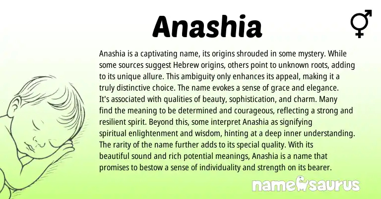 Infographic about Anashia name meaning, Anashia is a name from Indian, Hebrew origin(s).