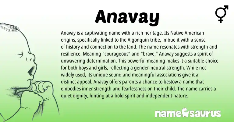 Infographic about Anavay name meaning, Anavay is a name from American origin(s).