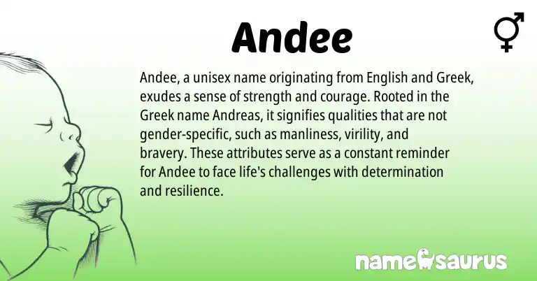 Infographic about Andee name meaning, Andee is a name from English, Greek origin(s).