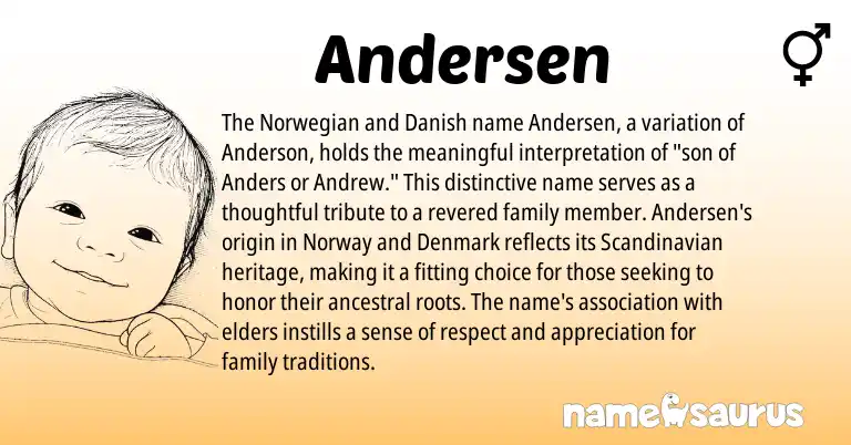 Infographic about Andersen name meaning, Andersen is a name from Norwegian, Scandinavian, Norway, Danish origin(s).