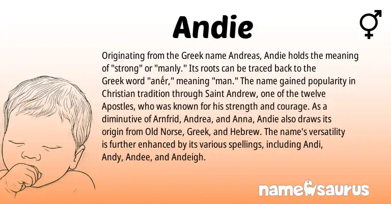 Infographic about Andie name meaning, Andie is a name from Old Norse, Hebrew, Greek origin(s).
