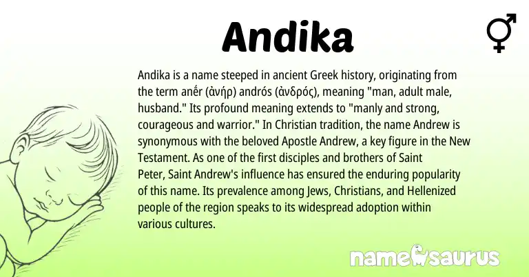 Infographic about Andika name meaning, Andika is a name from Greek origin(s).