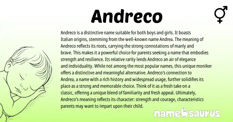 Infographic about Andreco name meaning, Andreco is a name from Italian origin(s).