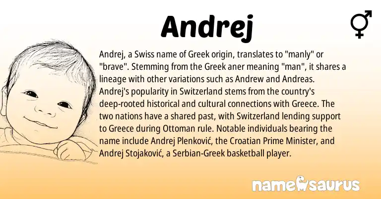 Infographic about Andrej name meaning, Andrej is a name from Swiss, Croatian, Greece, Greek, Serbian origin(s).
