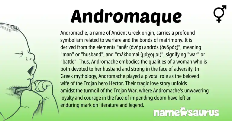 Infographic about Andromaque name meaning, Andromaque is a name from Ancient Greek, Greek origin(s).