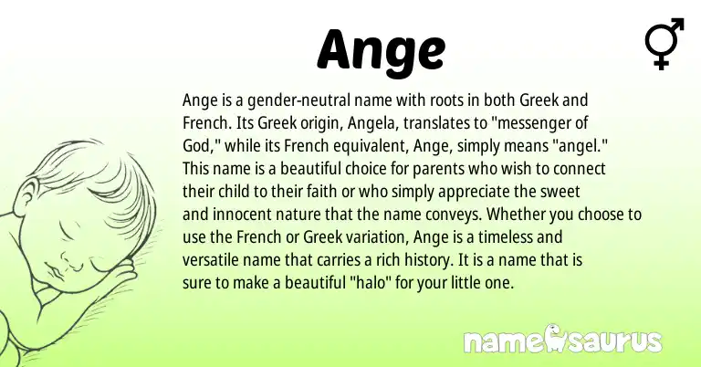 Infographic about Ange name meaning, Ange is a name from French, Greek origin(s).