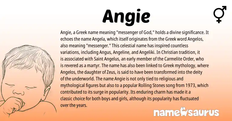Infographic about Angie name meaning, Angie is a name from Greek origin(s).