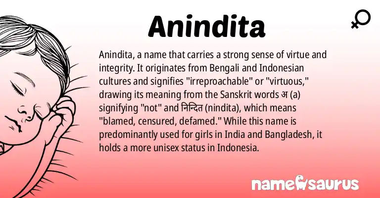Infographic about Anindita name meaning, Anindita is a name from Bengali, Indonesian origin(s).