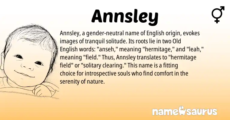 Infographic about Annsley name meaning, Annsley is a name from Old English, English origin(s).