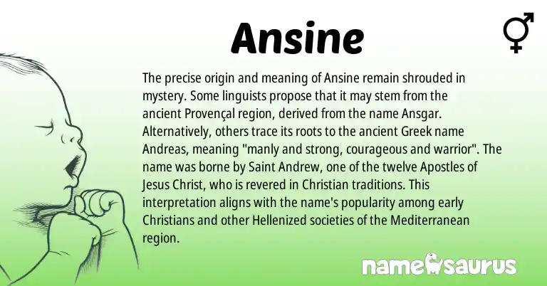 Infographic about Ansine name meaning, Ansine is a name from Provençal, Greek origin(s).