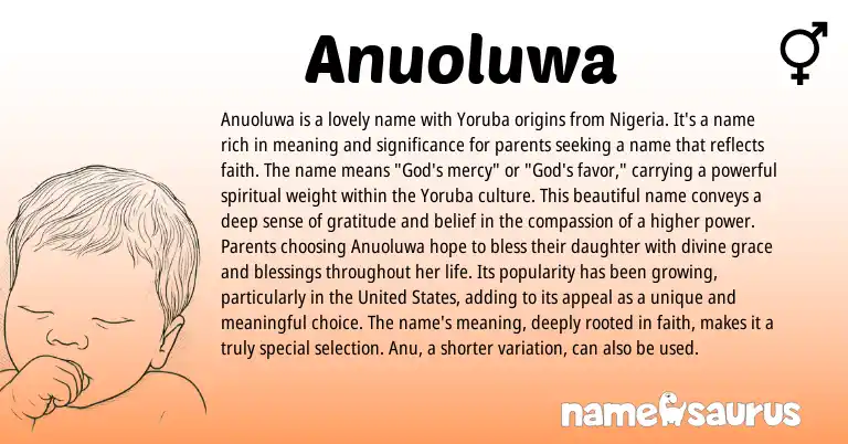 Infographic about Anuoluwa name meaning, Anuoluwa is a name from Yoruba, Nigerian origin(s).