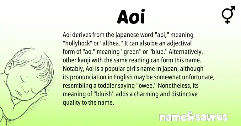 Infographic about Aoi name meaning, Aoi is a name from English, Japanese origin(s).