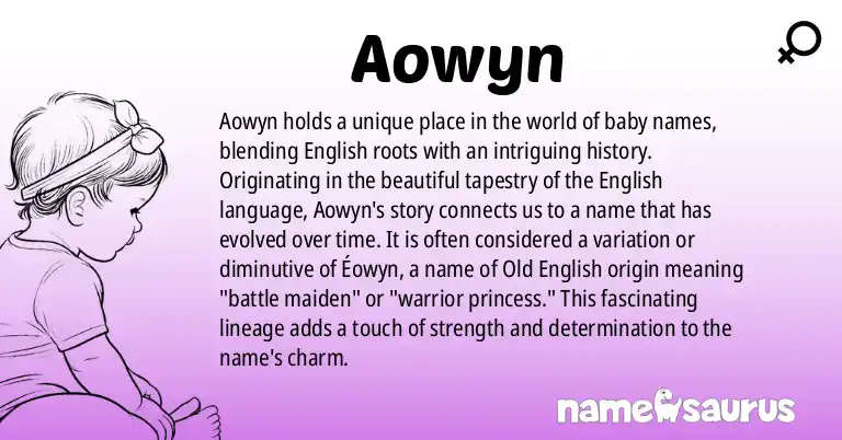 Infographic about Aowyn name meaning, Aowyn is a name from English origin(s).