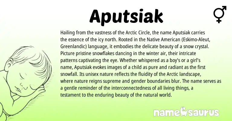 Infographic about Aputsiak name meaning, Aputsiak is a name from Native American, Aleut, Greenlandic origin(s).