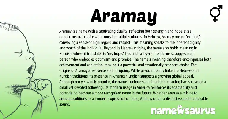 Infographic about Aramay name meaning, Aramay is a name from Persian, Hebrew origin(s).