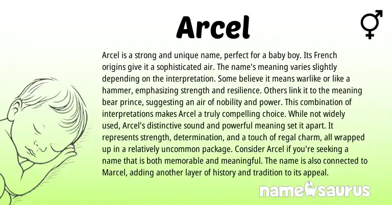 Infographic about Arcel name meaning, Arcel is a name from Latin, French origin(s).