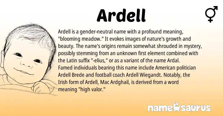 Infographic about Ardell name meaning, Ardell is a name from Irish, Latin, American origin(s).