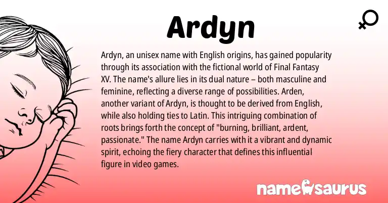 Infographic about Ardyn name meaning, Ardyn is a name from English, Popular Culture origin(s).