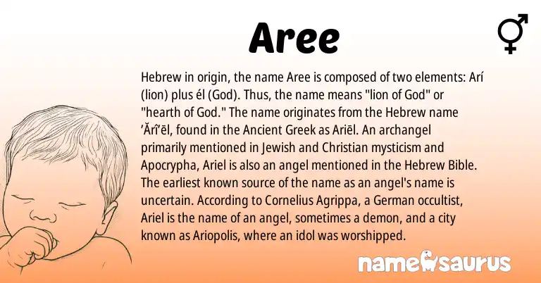 Infographic about Aree name meaning, Aree is a name from Jewish, Ancient Greek, German, Hebrew origin(s).