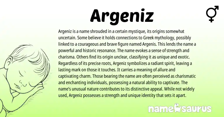 Infographic about Argeniz name meaning, Argeniz is a name from Spanish origin(s).