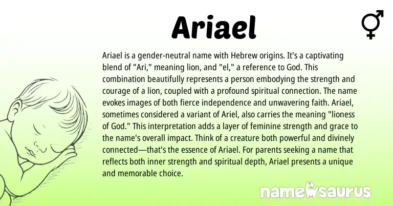Infographic about Ariael name meaning, Ariael is a name from Hebrew origin(s).