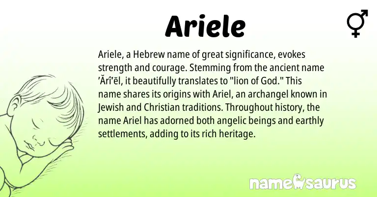 Infographic about Ariele name meaning, Ariele is a name from Jewish, Hebrew origin(s).