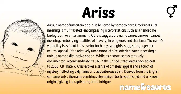 Infographic about Ariss name meaning, Ariss is a name from Greek, Hebrew, English origin(s).