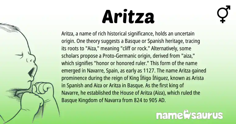 Infographic about Aritza name meaning, Aritza is a name from Spain, Basque, Germanic, Spanish origin(s).