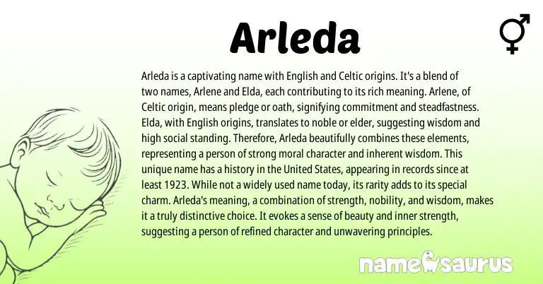 Infographic about Arleda name meaning, Arleda is a name from English, Celtic origin(s).