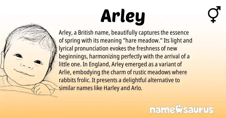 Infographic about Arley name meaning, Arley is a name from British, England origin(s).