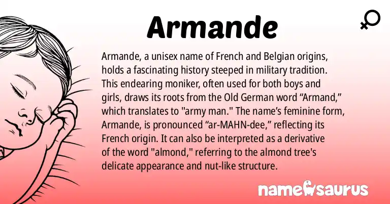 Infographic about Armande name meaning, Armande is a name from French, French (Belgian) origin(s).