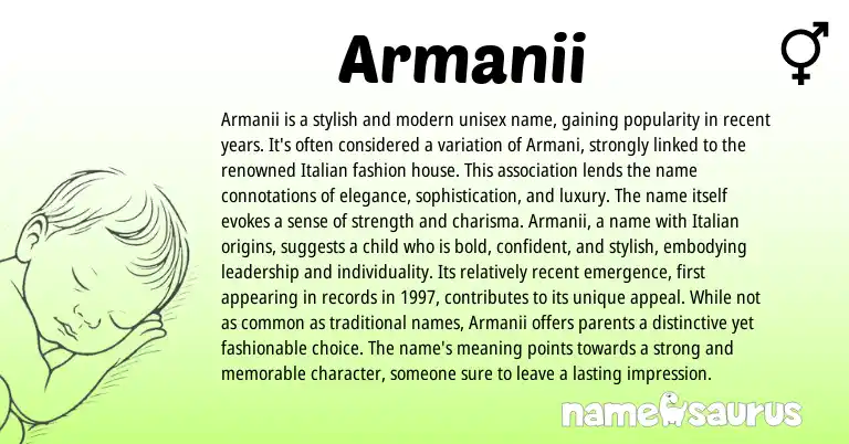 Infographic about Armanii name meaning, Armanii is a name from Italian origin(s).