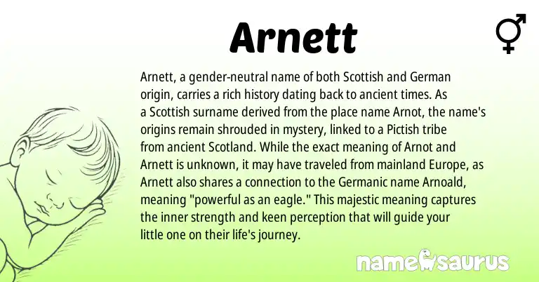 Infographic about Arnett name meaning, Arnett is a name from German, Pictish, Germanic, Scottish origin(s).