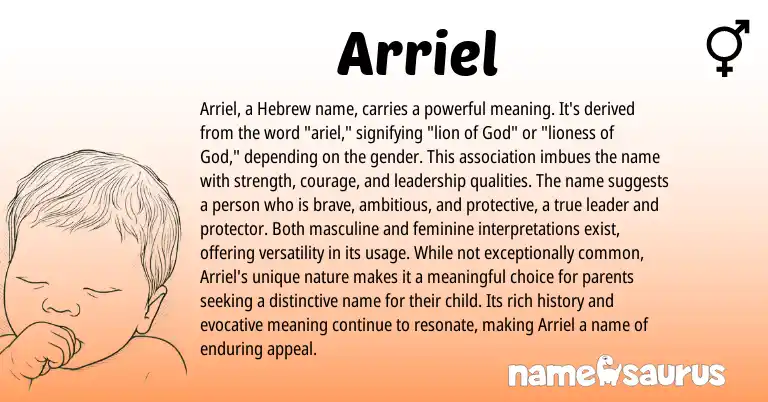 Infographic about Arriel name meaning, Arriel is a name from Hebrew, Spanish origin(s).