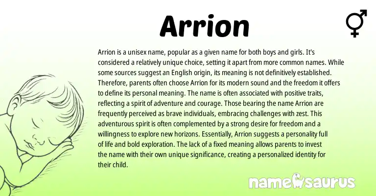 Infographic about Arrion name meaning, Arrion is a name from Other origin(s).
