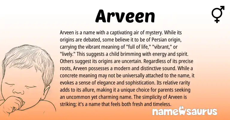 Infographic about Arveen name meaning, Arveen is a name from Persian origin(s).