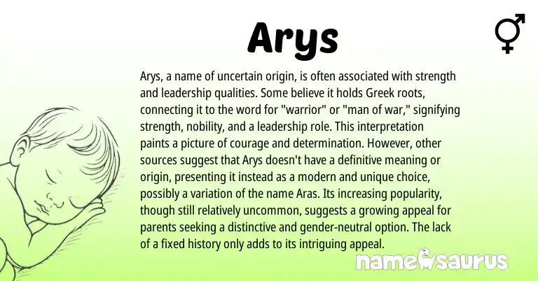 Infographic about Arys name meaning, Arys is a name from Hebrew, Greek origin(s).
