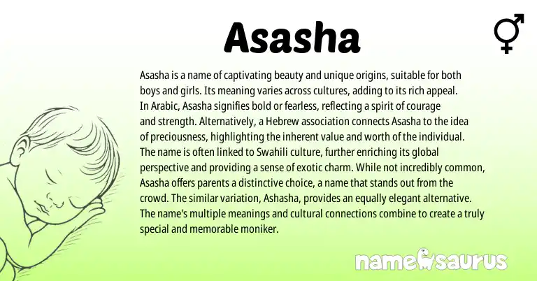Infographic about Asasha name meaning, Asasha is a name from Hebrew, Arabic origin(s).