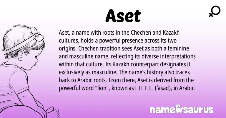 Infographic about Aset name meaning, Aset is a name from Chechen, Kazakh origin(s).