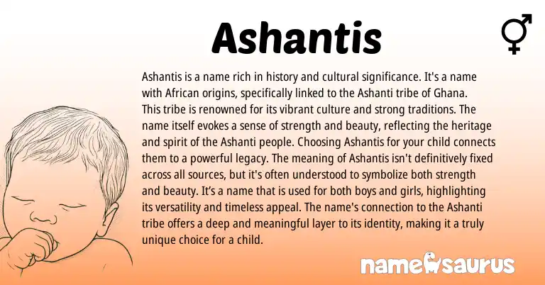 Infographic about Ashantis name meaning, Ashantis is a name from African, Ashanti, Ghanaian origin(s).