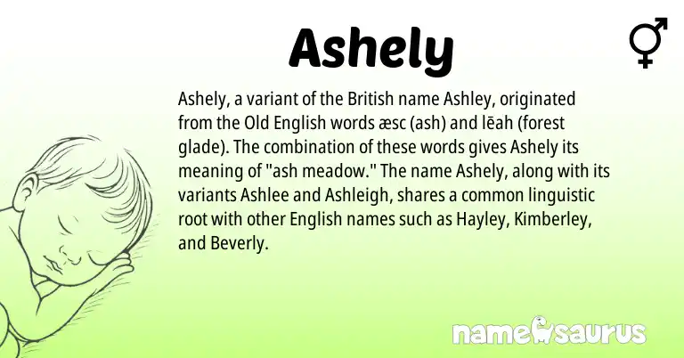 Infographic about Ashely name meaning, Ashely is a name from Old English, English, British origin(s).