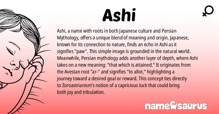 Infographic about Ashi name meaning, Ashi is a name from Japanese, Persian Mythology origin(s).