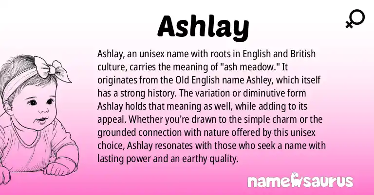 Infographic about Ashlay name meaning, Ashlay is a name from English, British origin(s).